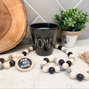 Rae Dunn HOME Black Flower Pot White Writing